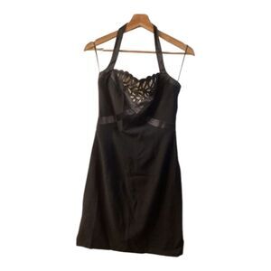Escada Couture Stylish Black Halter Dress with Lace Detail